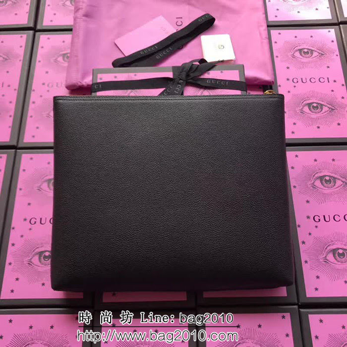 GUCCI古馳 歐洲正品原單 2018早春新款 絲印標緻手包 500981 黑色全皮 WTG1581